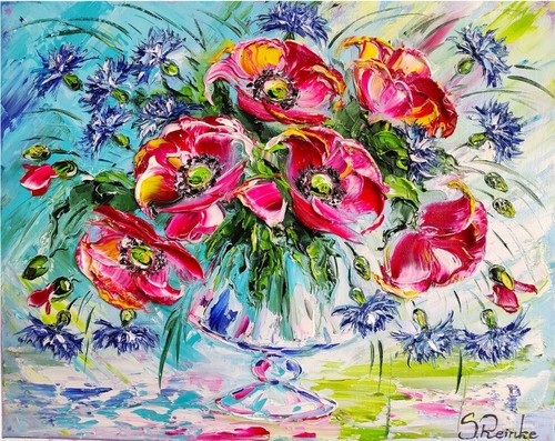 ölbild mohn kornblumen - Ölbild,