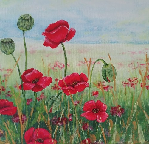 Acrylbild mohnblumen wiese - acrylbild,