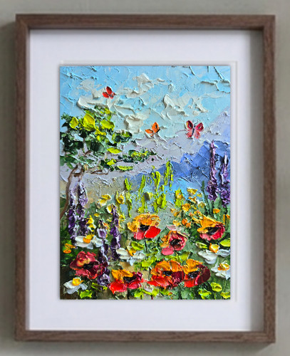 Rote mohnblumen ölbild 21x26 - mohnblumen,